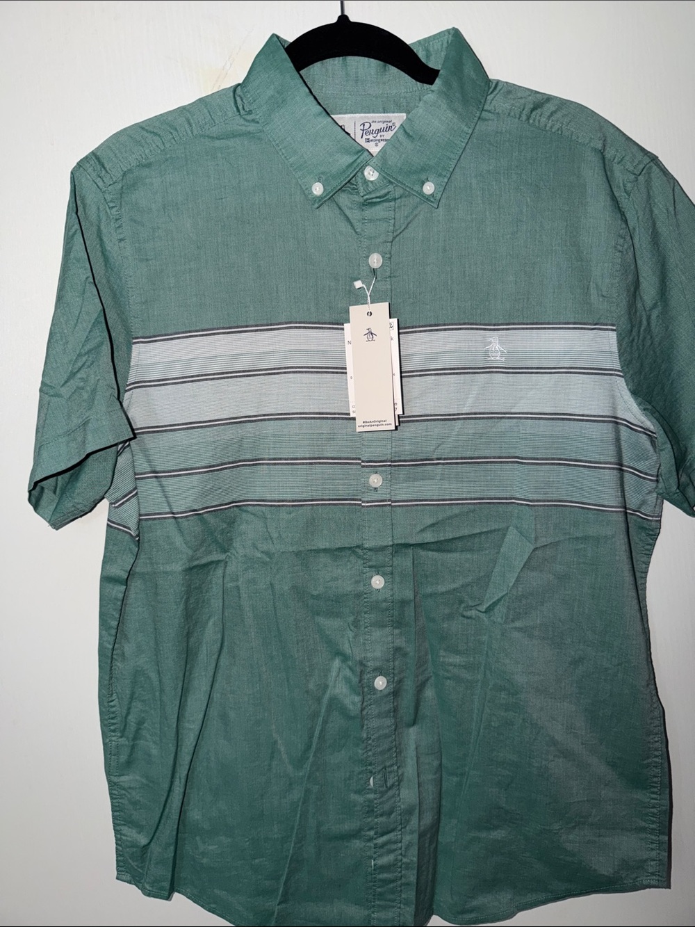 Original Penguin Men's Teal Short-Sleeve Button-Down with Gray Stripe